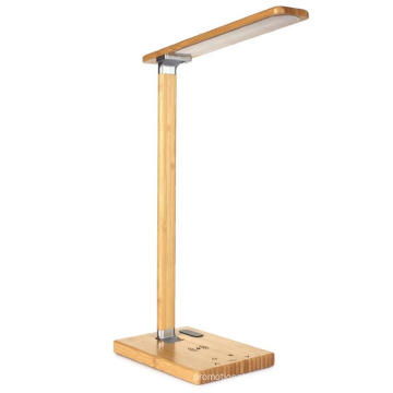 LED Wood Desk Lamp Touch Control Table Lamp with Wireless Chager USB Charging Port Swing Arm Reading Task Lights for Office